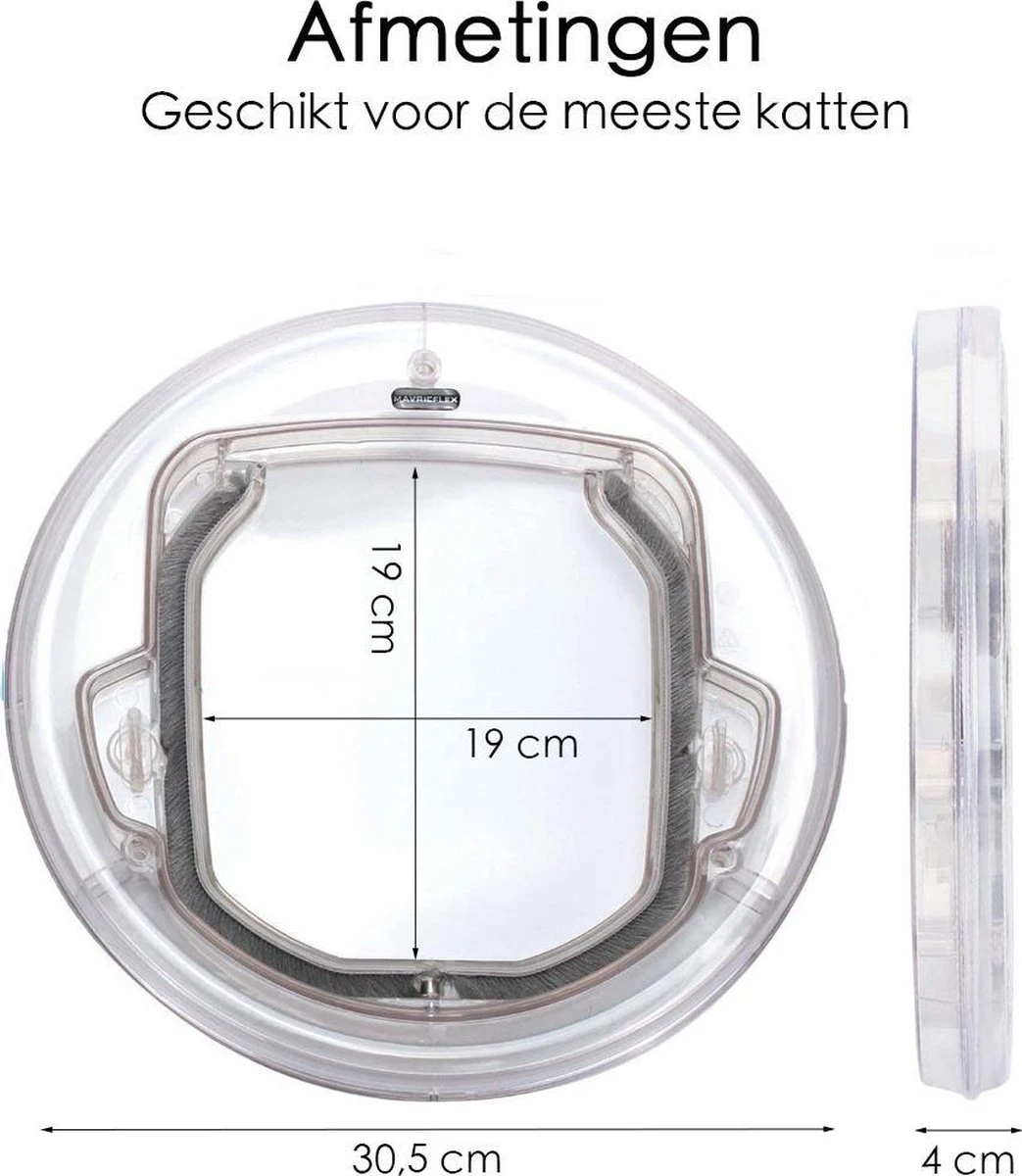 Kattenluik Voor Deur - Rond - Met Lock Functie 19x 19cm - Wit - Deurluik Voor Kat - Huisdierluik 10 Kattenluik Voor Deur - Rond - Met Lock Functie 19x 19cm - Wit - Deurluik Voor Kat - Huisdierluik - Afbeelding 8