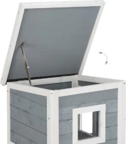 Relaxdays Kattenhuis Buiten - Groot Kattenhok Binnen - Hoog Kattenmeubel Grijs Hout - Tuin -Kattenspeelgoed Winkel 1047x1200 4