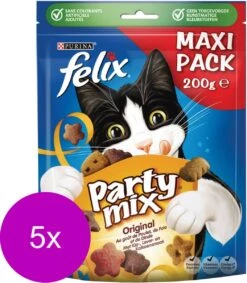 Felix Party Mix - Kattensnacks Original Mix - 5 X 200g -Kattenspeelgoed Winkel 1048x1200