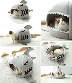 MikaMax Haai Hondenmand - Kattenmand - Dierenmand - Huisdierkussen - Mand Of Bed - Origineel - Extra Zacht Materiaal - 42 X 42 X 36 Cm -Kattenspeelgoed Winkel 1050x1200