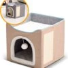 MIRO Katten Huis - Kattenhuizen - Kattenhok - Kattenmand - Dierenhuis - Opvouwbaar - Met Krabmat - Abrikoos -Kattenspeelgoed Winkel 1079x1200 2