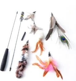 FUZLY - Kattenspeelgoed - Hengel Met Veer - Hengel Met 5 Opzetstukjes - Kattenspeeltjes - Bewegend Kattenspeelgoed- Kattenspeeltjes Intelligentie - Kattenhengel - Kattenspeeltje Interactief