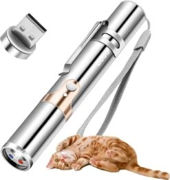 DOWO® - Laserpen - USB Oplaadbaar - Kattenspeeltjes - 7 Verschillende Standen - Laserlampje - RVS Zilver - Laser Pointer