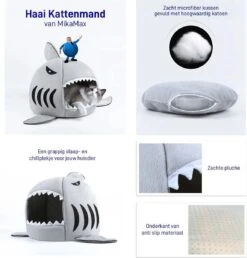 MikaMax Haai Hondenmand - Kattenmand - Dierenmand - Huisdierkussen - Mand Of Bed - Origineel - Extra Zacht Materiaal - 42 X 42 X 36 Cm -Kattenspeelgoed Winkel 1151x1200 3