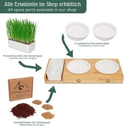 Pfotenolymp® Voederstation Met Kattengras Voor Katten - Porseleinen Kattenbak/Voedingsbak - Verhoogde Kom Set Met Kattengrasbak - Voerbak Hoog -Kattenspeelgoed Winkel 1184x1200 3