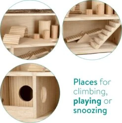 Navaris Houten Hamsterhuis - Speelhut Voor Hamsters, Kleine Knaagdieren, Gerbils, Muizen - Schuilplaats Op Twee Etages Voor Hamster, Cavia, Muis -Kattenspeelgoed Winkel 1191x1200 5