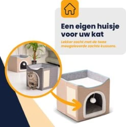 MIRO Katten Huis - Kattenhuizen - Kattenhok - Kattenmand - Dierenhuis - Opvouwbaar - Met Krabmat - Abrikoos -Kattenspeelgoed Winkel 1194x1200 6
