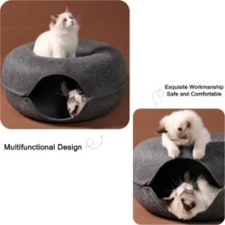 Merkloos A.K.A. Kattentunnel En Kattenmand In-1 – Kattenspeelgoed Speeltunnel Kattenhuis – Kattenhol Rond Kattenspeeltjes - Cat Cave Donut - Antraciet Vilt -Kattenspeelgoed Winkel 1198x1200 13
