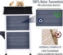PawHut Kattenhuis Voor Buiten Kattenhut Met 2 Verdiepingen Kattenvilla, Asfaltdak, Massief Hout Grijs D30-236 20 PawHut Kattenhuis Voor Buiten Kattenhut Met 2 Verdiepingen Kattenvilla, Asfaltdak, Massief Hout Grijs D30-236 -Kattenspeelgoed Winkel 1200x1054