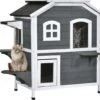 PawHut Kattenhuis Voor Buiten Kattenhut Met 2 Verdiepingen Kattenvilla, Asfaltdak, Massief Hout Grijs D30-236 1 PawHut Kattenhuis Voor Buiten Kattenhut Met 2 Verdiepingen Kattenvilla, Asfaltdak, Massief Hout Grijs D30-236 -Kattenspeelgoed Winkel 1200x1065 5