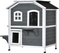 PawHut Kattenhuis Voor Buiten Kattenhut Met 2 Verdiepingen Kattenvilla, Asfaltdak, Massief Hout Grijs D30-236 18 PawHut Kattenhuis Voor Buiten Kattenhut Met 2 Verdiepingen Kattenvilla, Asfaltdak, Massief Hout Grijs D30-236 -Kattenspeelgoed Winkel 1200x1074 2