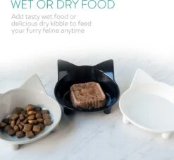 Navaris Voerbakjes Voor Katten - Set Van 3 Voer- En Waterbakken - Met Kattenkopjes Vorm - Antislip - Etensbakjes In Grijs, Wit En Zwart -Kattenspeelgoed Winkel 1200x1103 1