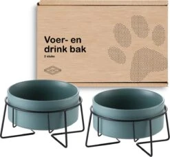 GIZMO 2x Voerbak Kat - 400 Ml - Groen - Keramische Drink- & Voerbakken Met Standaard - 13 Cm - 2 Stuks -Kattenspeelgoed Winkel 1200x1109