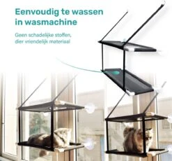 Raamhangmat - Dubbellaags - Met Zuignappen - 20kg Draag Gewicht - Kattenhangmat - Hangmat Kat - Kattenbed - Kattenkussen - Kattenbank - Kattenmand - Raam - Kattenhangmat Raam - Zwart - Radiator -Kattenspeelgoed Winkel 1200x1115 4