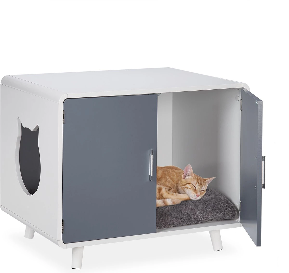 Relaxdays Kattenbak Ombouw Design - Kattenhuis Op Pootjes - Kattenmeubel Wit - Kattenkast 3 Relaxdays Kattenbak Ombouw Design - Kattenhuis Op Pootjes - Kattenmeubel Wit - Kattenkast