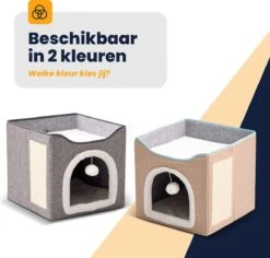 MIRO Katten Huis - Kattenhuizen - Kattenhok - Kattenmand - Dierenhuis - Opvouwbaar - Met Krabmat - Abrikoos -Kattenspeelgoed Winkel 1200x1148 4
