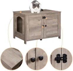 Kattenhuis Met Dubbele Deurtjes - Kattenkast Met Ruimte Voor Kattenbak - Kist Met Grote Opbergruimte - Bruikbaar Als Bank &bijzettafel - Voor In Slaapkamer & Gang - Greige -Kattenspeelgoed Winkel 1200x1163 5