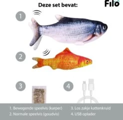 Filo Elektrisch Kattenspeeltje Bewegende Vis 30CM Met Kattenkruid + Goudvis 20CM - Interactief Speelgoed Katten - Elektronisch Kattenspeelgoed - Dansende Elektrische Speelvis Kat - Kattenspeeltjes Intelligentie - Speelgoed Kittens - Speeltjes Kitten -Kattenspeelgoed Winkel 1200x1170 11