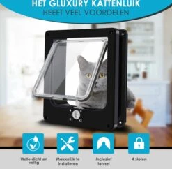 Gluxury Kattenluik Zwart Met Tunnel - 4 Vergrendelingsstanden - Weerbestendig - Binnen En Buiten - Maat L - Nederlandse Handleiding -Kattenspeelgoed Winkel 1200x1175 4
