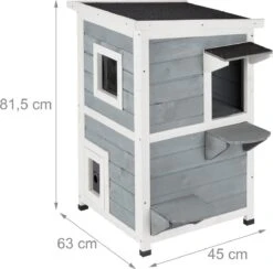 Relaxdays Kattenhuis Buiten - Groot Kattenhok Binnen - Hoog Kattenmeubel Grijs Hout - Tuin -Kattenspeelgoed Winkel 1200x1186 6