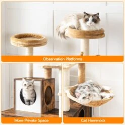 Signature Home Lola Krabpaal Met Kattenbak - Kattenbak Hangmat Mand Katten Huis - Kattenhuis Met Deur En Slot - Krabpalen Katten Huis - Kattenbakmeubel Verborgen - Alles-in-één Kattenspeelgoed Met Kattenhuis - Bruin - 70cm X 132cm X 48cm -Kattenspeelgoed Winkel 1200x1200 430