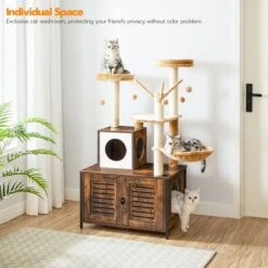 Signature Home Lola Krabpaal Met Kattenbak - Kattenbak Hangmat Mand Katten Huis - Kattenhuis Met Deur En Slot - Krabpalen Katten Huis - Kattenbakmeubel Verborgen - Alles-in-één Kattenspeelgoed Met Kattenhuis - Bruin - 70cm X 132cm X 48cm -Kattenspeelgoed Winkel 1200x1200 433