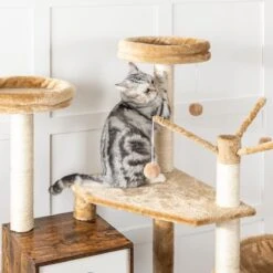 Signature Home Lola Krabpaal Met Kattenbak - Kattenbak Hangmat Mand Katten Huis - Kattenhuis Met Deur En Slot - Krabpalen Katten Huis - Kattenbakmeubel Verborgen - Alles-in-één Kattenspeelgoed Met Kattenhuis - Bruin - 70cm X 132cm X 48cm -Kattenspeelgoed Winkel 1200x1200 434