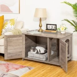 Kattenhuis Met Dubbele Deurtjes - Kattenkast Met Ruimte Voor Kattenbak - Kist Met Grote Opbergruimte - Bruikbaar Als Bank &bijzettafel - Voor In Slaapkamer & Gang - Greige -Kattenspeelgoed Winkel 1200x1200 441