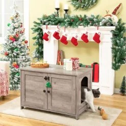 Kattenhuis Met Dubbele Deurtjes - Kattenkast Met Ruimte Voor Kattenbak - Kist Met Grote Opbergruimte - Bruikbaar Als Bank &bijzettafel - Voor In Slaapkamer & Gang - Greige -Kattenspeelgoed Winkel 1200x1200 442