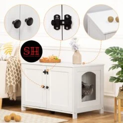 Merkloos Signature Home Wittykitty Kattenbak - Kattenkast - Kattenbakkast - Kattenhuis Met Deur En Aparte Scheidingswand - Kattenbak Opbergdoos - Wit - 80 X 54 X 50.5 Cm -Kattenspeelgoed Winkel 1200x1200 473