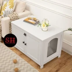 Merkloos Signature Home Wittykitty Kattenbak - Kattenkast - Kattenbakkast - Kattenhuis Met Deur En Aparte Scheidingswand - Kattenbak Opbergdoos - Wit - 80 X 54 X 50.5 Cm -Kattenspeelgoed Winkel 1200x1200 476