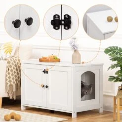 Merkloos Signature Home Wittykitty Kattenbak - Kattenkast - Kattenbakkast - Kattenhuis Met Deur En Aparte Scheidingswand - Kattenbak Opbergdoos - Wit - 80 X 54 X 50.5 Cm -Kattenspeelgoed Winkel 1200x1200 477