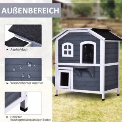 PawHut Kattenhuis Voor Buiten Kattenhut Met 2 Verdiepingen Kattenvilla, Asfaltdak, Massief Hout Grijs D30-236 21 PawHut Kattenhuis Voor Buiten Kattenhut Met 2 Verdiepingen Kattenvilla, Asfaltdak, Massief Hout Grijs D30-236 -Kattenspeelgoed Winkel 1200x1200 692