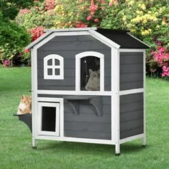 PawHut Kattenhuis Voor Buiten Kattenhut Met 2 Verdiepingen Kattenvilla, Asfaltdak, Massief Hout Grijs D30-236 23 PawHut Kattenhuis Voor Buiten Kattenhut Met 2 Verdiepingen Kattenvilla, Asfaltdak, Massief Hout Grijs D30-236 -Kattenspeelgoed Winkel 1200x1200 693