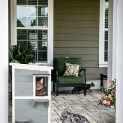 Relaxdays Kattenhuis Buiten - Groot Kattenhok Binnen - Hoog Kattenmeubel Grijs Hout - Tuin -Kattenspeelgoed Winkel 1200x1200 705