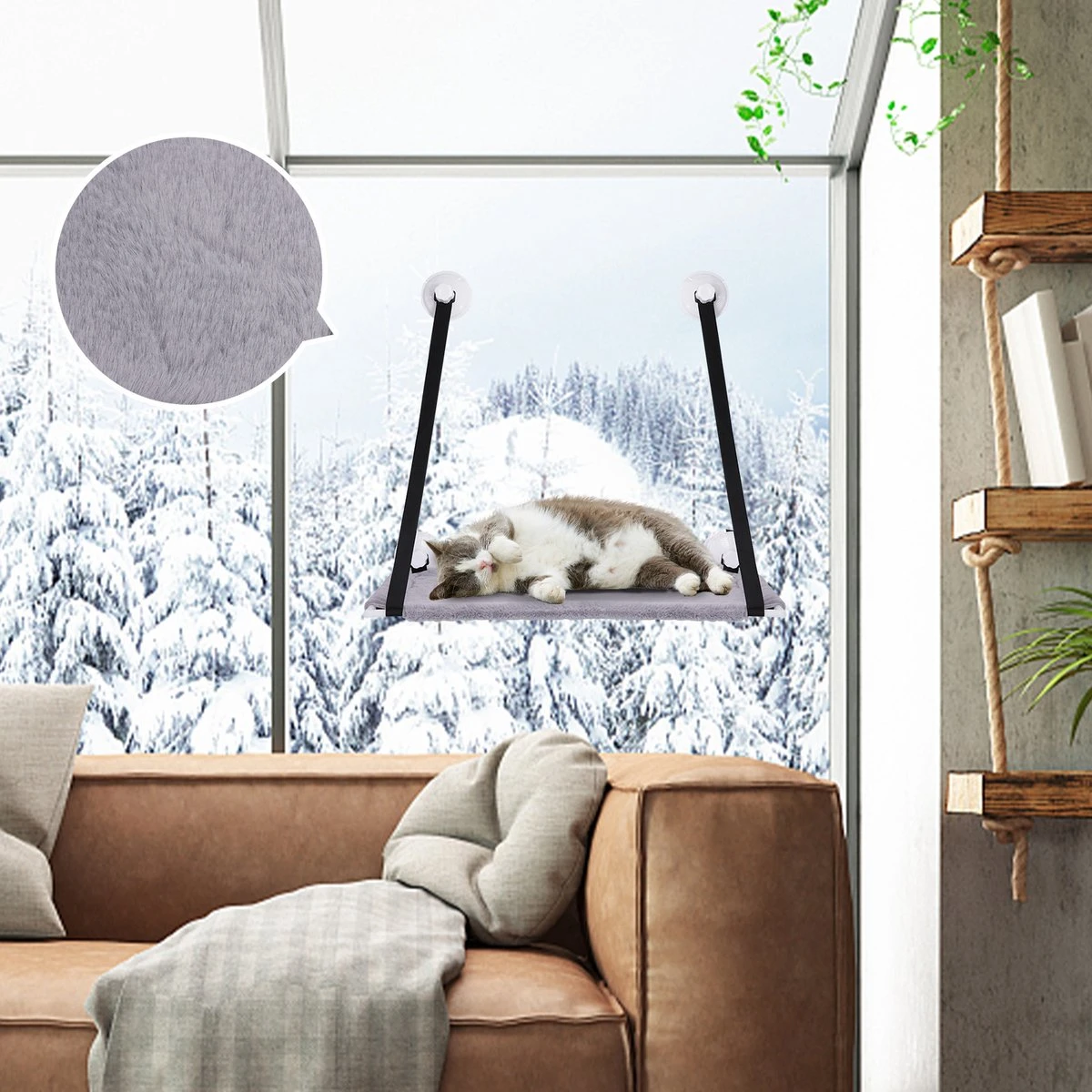 Nobleza 40AG6 - Kattenhangmat - Hangmat Kat - 60x32cm - Kattenhangmat Raam – Kattenbed - Kattenhangmand - Kattenkussen - Grijs 8 Nobleza 40AG6 - Kattenhangmat - Hangmat Kat - 60x32cm - Kattenhangmat Raam – Kattenbed - Kattenhangmand - Kattenkussen - Grijs - Afbeelding 6
