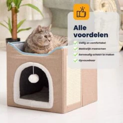 MIRO Katten Huis - Kattenhuizen - Kattenhok - Kattenmand - Dierenhuis - Opvouwbaar - Met Krabmat - Abrikoos -Kattenspeelgoed Winkel 1200x1200 783