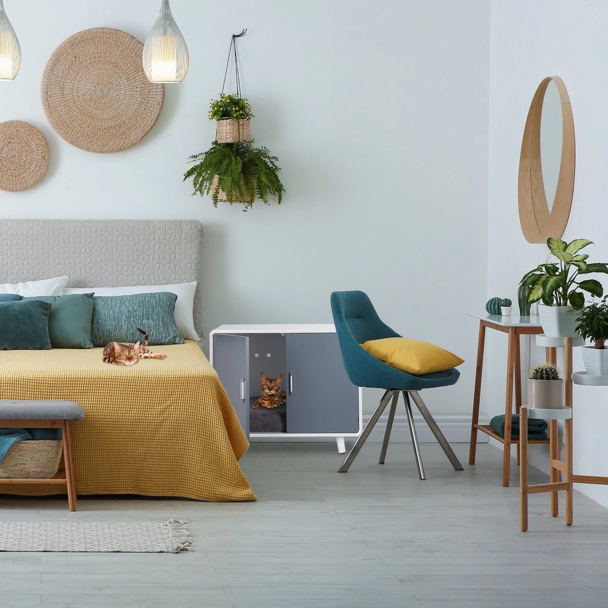 Relaxdays Kattenbak Ombouw Design - Kattenhuis Op Pootjes - Kattenmeubel Wit - Kattenkast 5 Relaxdays Kattenbak Ombouw Design - Kattenhuis Op Pootjes - Kattenmeubel Wit - Kattenkast - Afbeelding 3