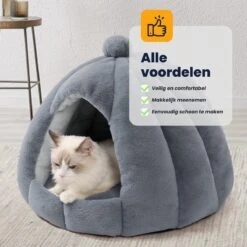 MIRO Katten Huis - Kattenhuizen - Kattenhok - Kattenmand - Dierenhuis - Extra Zacht - Grijs -Kattenspeelgoed Winkel 1200x1200 835