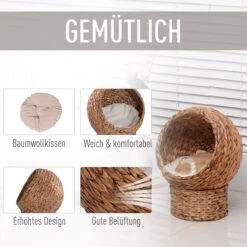 PawHut Kattenmand Rotan Kattennest Kattenbed Met Kussen Huisdierbed Bruin D30-104 -Kattenspeelgoed Winkel 1200x1200 838