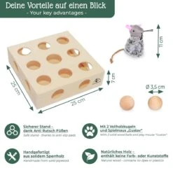 Pfotenolymp® Interactief Kattenspeelgoed / Speeldoos Met Speelballen & Speelmuis - Houten Speelgoed Voor Katten - Mollenspel / Vangspel / Jachtspel -Kattenspeelgoed Winkel 1200x1200 948