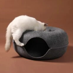 Merkloos A.K.A. Kattentunnel En Kattenmand In-1 – Kattenspeelgoed Speeltunnel Kattenhuis – Kattenhol Rond Kattenspeeltjes - Cat Cave Donut - Antraciet Vilt -Kattenspeelgoed Winkel 1200x1200 964
