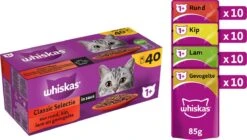 Whiskas 1+ Natvoer - Classic - Selectie In Saus - Maaltijdzakjes 40 X 85 G