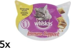 5x Whiskas Snack | Immune Support | Kattenvoer | Snoepjes | 5x 50gr | Omega 3 | Essentiële Vitaminen | Crunchy Buitenkant Met Romige Vulling | Kattensnoepjes