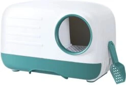 Merkloos PETLUX® XL Kattenbak Retro Design Met Lade, Schep En Opbergruimte - Grote Kattenbak - Kaki -Kattenspeelgoed Winkel 1200x811 1