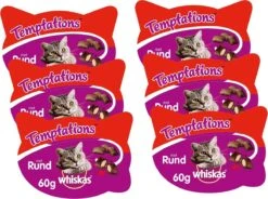Whiskas Temptations 60 G - Kattensnack - 6 X Rund&Vlees -Kattenspeelgoed Winkel 1200x894 1