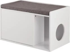 Relaxdays Kattenbak Ombouw - Met Zitkussen - Kattenhuis Wit - Kattenmeubel - Kattenkast -Kattenspeelgoed Winkel 1200x898 4