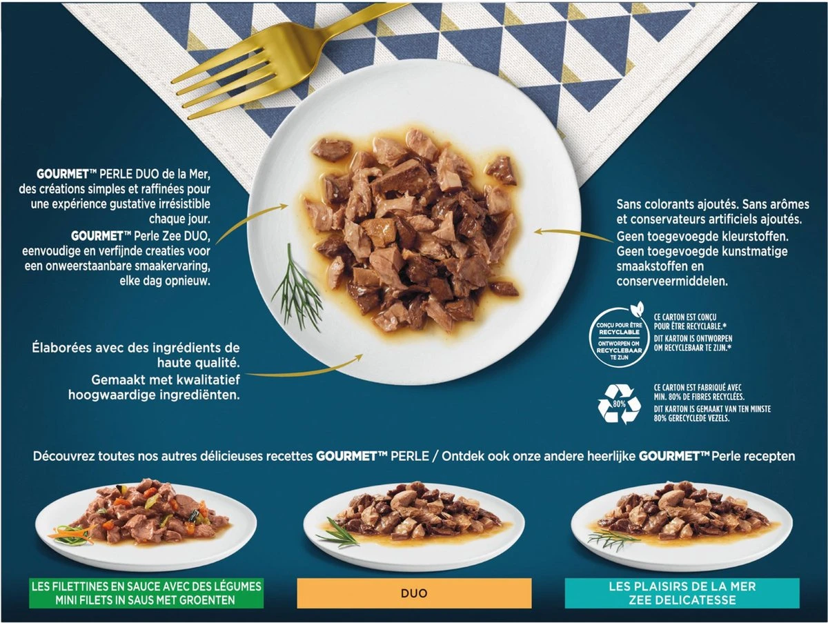 Gourmet Perle Duo – Kattenvoer Natvoer - Met Zalm En Koolvis, Zalm En Witvis, Zeevis En Tonijn, Sardine En Tonijn – 48 X 85 Gr 6 Gourmet Perle Duo – Kattenvoer Natvoer - Met Zalm En Koolvis, Zalm En Witvis, Zeevis En Tonijn, Sardine En Tonijn – 48 X 85 Gr - Afbeelding 4