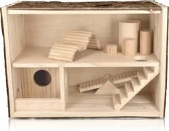 Navaris Houten Hamsterhuis - Speelhut Voor Hamsters, Kleine Knaagdieren, Gerbils, Muizen - Schuilplaats Op Twee Etages Voor Hamster, Cavia, Muis -Kattenspeelgoed Winkel 1200x927 1