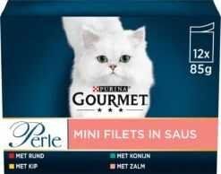 Gourmet Perle Mini Filets – Kattenvoer Natvoer – Met Rund, Kip, Konijn, Zalm – 48 X 85 Gr